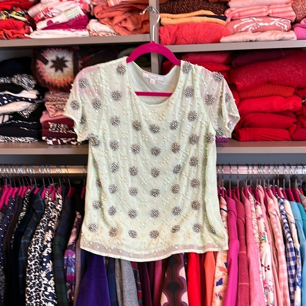 Piperlime pastel green crystal and pearl embellished blouse. Size XS